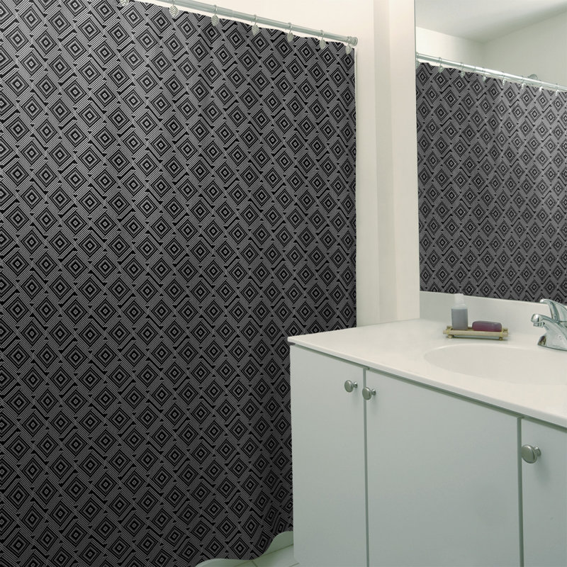 Rideau de douche simple Maze Square, Noir / Blanc
