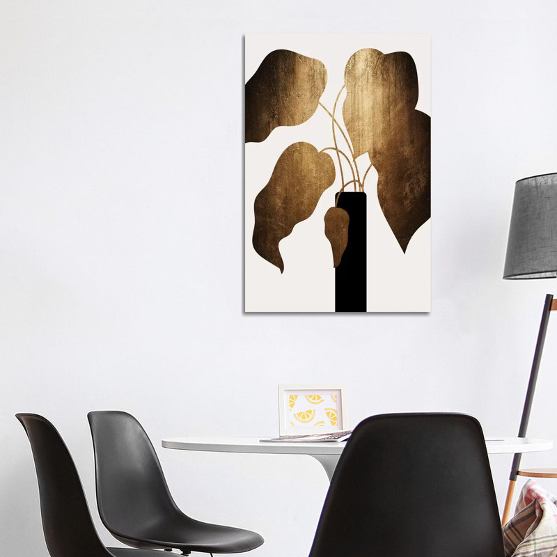 Abstract Bouquet - Gold by Kubistika - Painting on Canvas, 101.6cm H x 66.04cm W x 3.81cm D, Wrapped Canvas