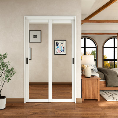 48“ x 80"H Full Length Mirrors Sliding Closet Door with Hardware Kit & Handles , Finished Surface Ready for ues, For Pantry or Bedroom