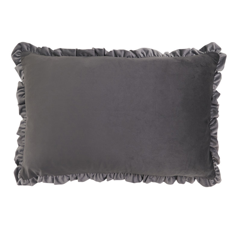 Housse de coussin décoratif en velours Ruffle Edge, Gris, 16 po x 24 po, Ne s’applique pas