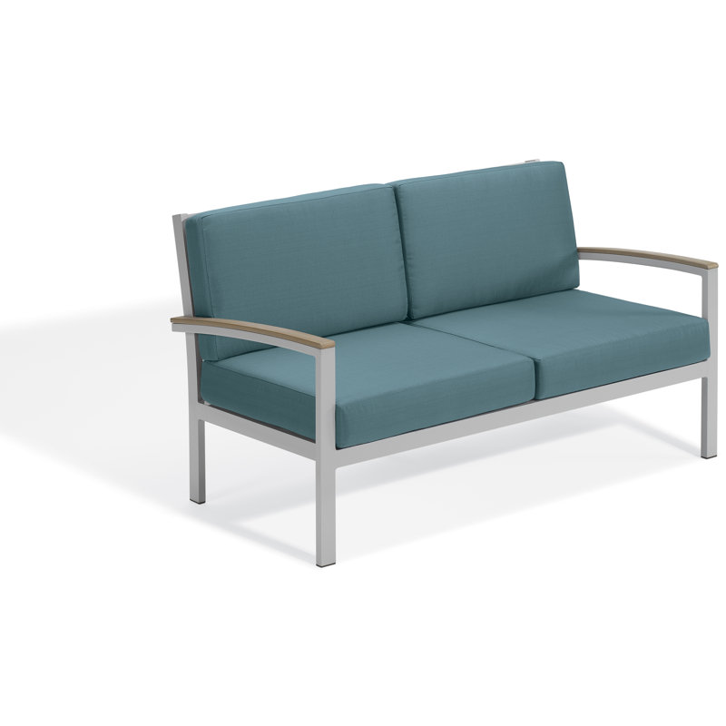 Travira Loveseat, Ice Blue, Flint/Vintage Tekwood