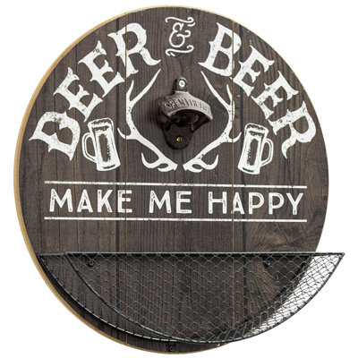Union Rustic Deer & Beer Bottle Opener and Cap Catcher Wall Decor - 14" x 14" x 3.25"