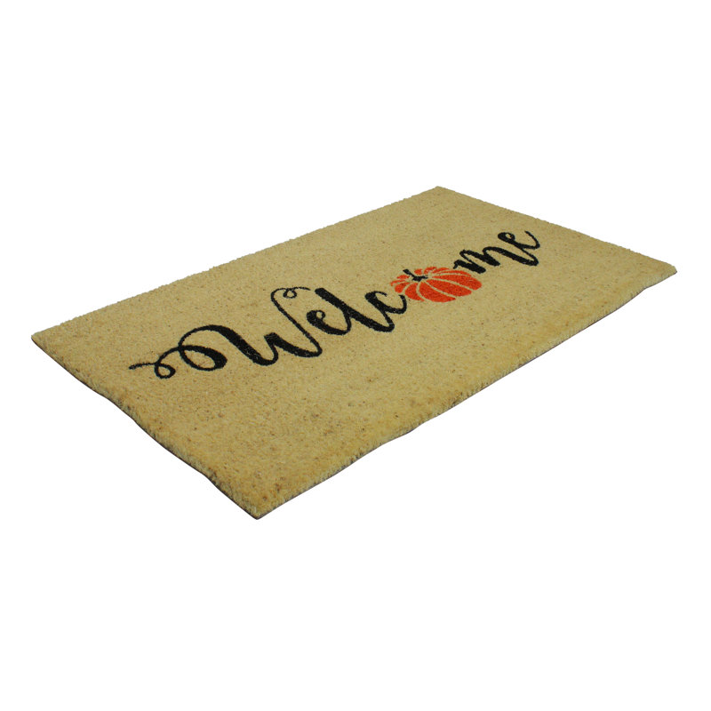 Orange Pumpkin "Welcome" Fall Harvest Outdoor Doormat 18" x 30"