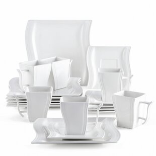 Malacasa Series Felisa 60 Piece Red Stripe Ivory White Porcelain