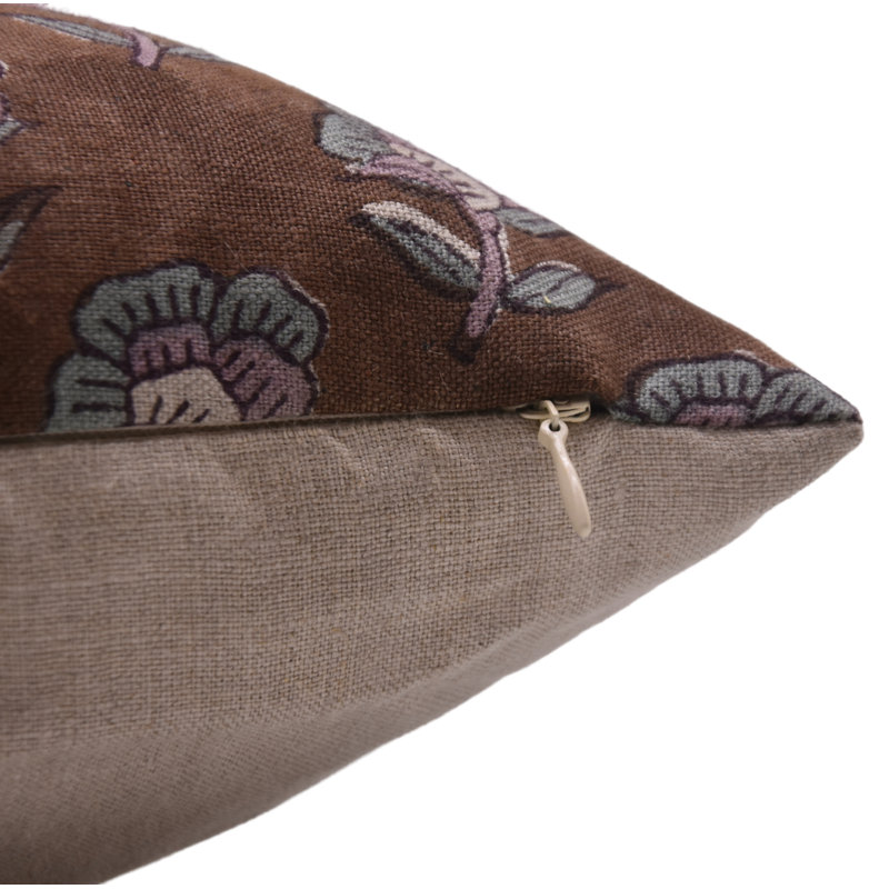 Housses de coussin en lin pur à motif de Fab Fabine, fait à la main 26 po x 26 po - Rohini, H 26 po x l 26 po