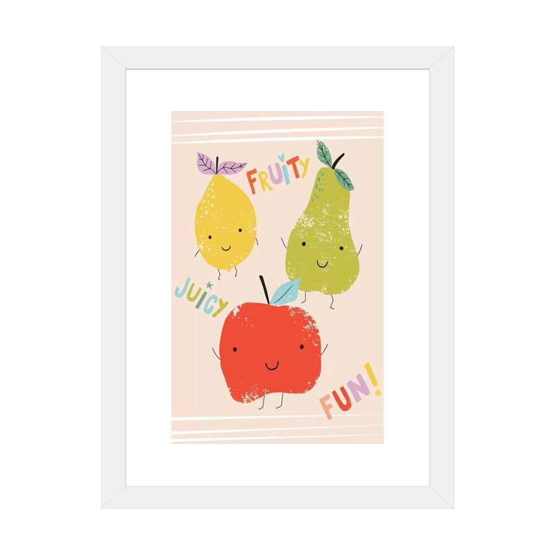 «Fruit Fun I» par Caroline Alfreds - impression d'art graphique, Papier encadré blanc, H 32 po x l 24 po x P 1 po, Blanc