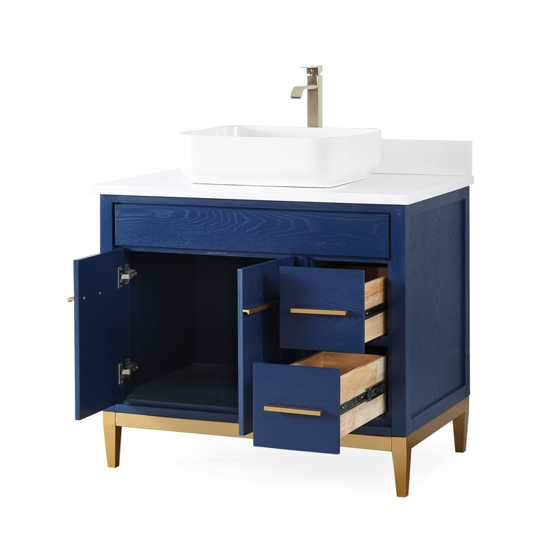 Andreka 36'' Single Bathroom Vanity with Top, Blue, White