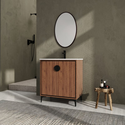 Meuble-lavabo de salle de bain avec lavabo - Armoire en bois d'ingénierie de qualité et résistante à l'humidité. Rangement spacieux de conception américaine à l'intérieur pour un entretien facile.