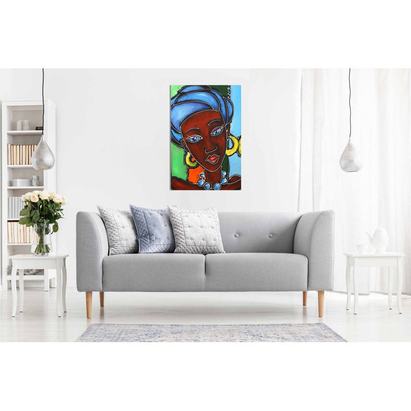 Modern Abstract African Art Lady In Traditional Clothes - Wrapped Canvas Painting, 61cm H x 41cm W