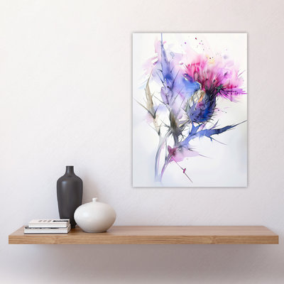 Thistle Flower Violet Soft Watercolour Wall Art Print
