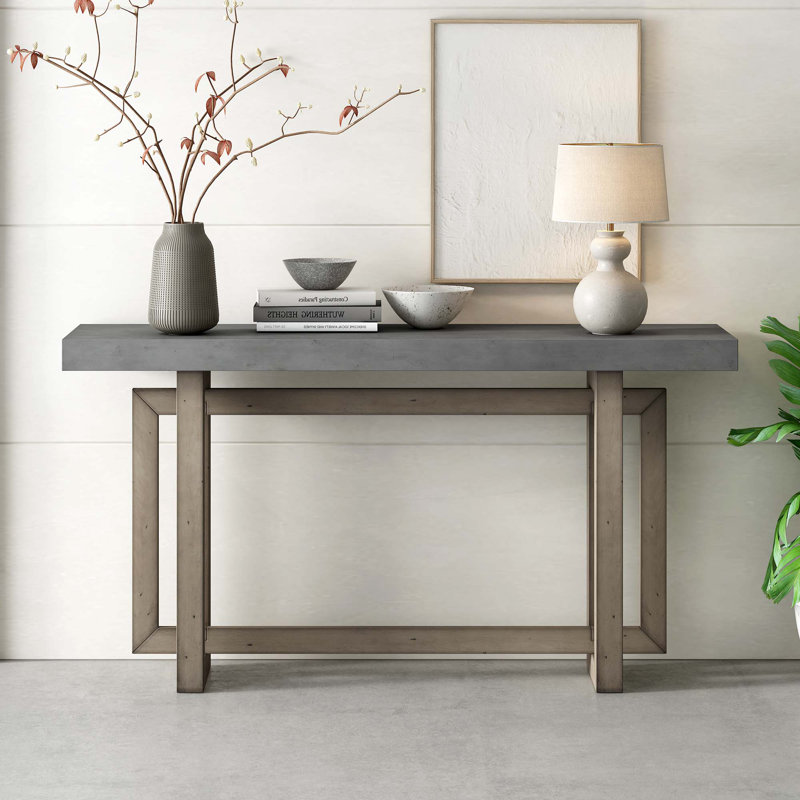 Thedrick 59" Extra Long Entryway Table Console Table,Entryway table,Hoyer table with wood frame, Grey+Brown