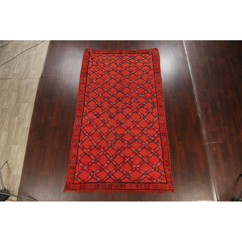 Tapis rouge noué à la main de conception unique 6 pi 5 po x 11 pi 3 po