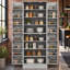 Armoire de cuisine et salle à manger autoportante de style campagnard moderne, avec étagères réglables et rangement dissimulé, dotée de porte-étagères, idéale pour les cuisines et les salles à manger.-1036033051