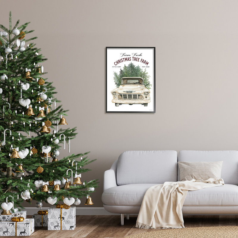 «Christmas Tree Farm Vintage Car Holiday», encadré noir, estampe numérique de Cindy Jacobs, H 30 po x l 24 po x P 1,5 po