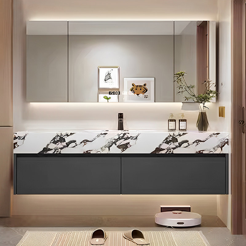 Armoire de salle de bain de style nordique minimaliste, H 19,7 po x l 66,9 po x P 19,7 po, Gris foncé