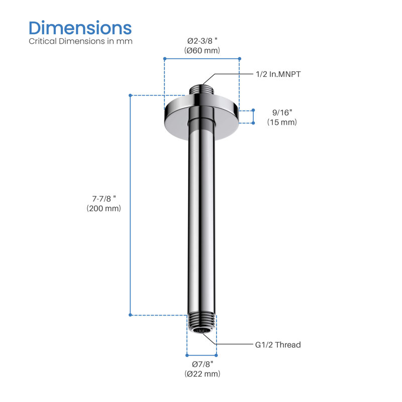 Circular 8" Ceiling Mounted Shower Arm, Chrome
