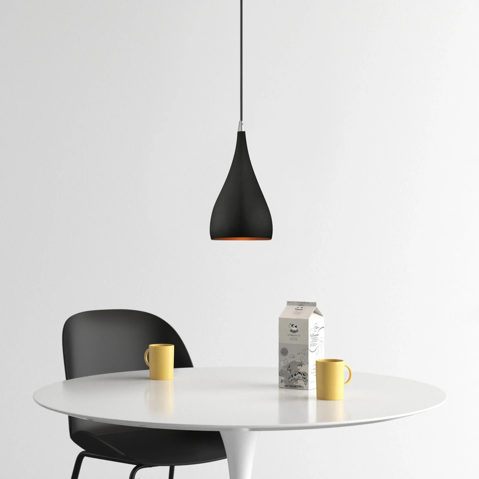 Schultz Single Light Metal Dimmable Pendant, Shiny Black