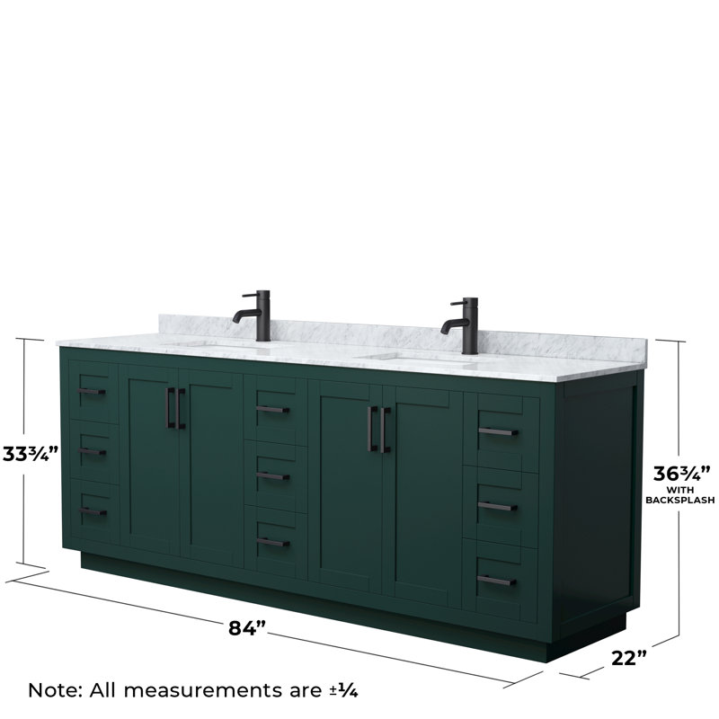 Miranda 84" Freestanding Double Bathroom Vanity with Marble Top with 70" Mirror, Green, Matte Black
