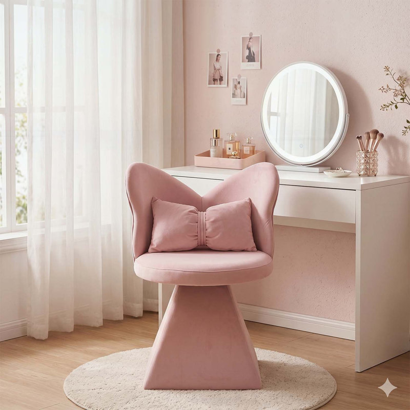 Élégant fauteuil de coiffeuse pivotant avec dossier papillon, Rose