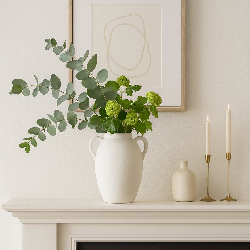 Textured Ceramic Table Vase, 10" H x 8" W x 7" D