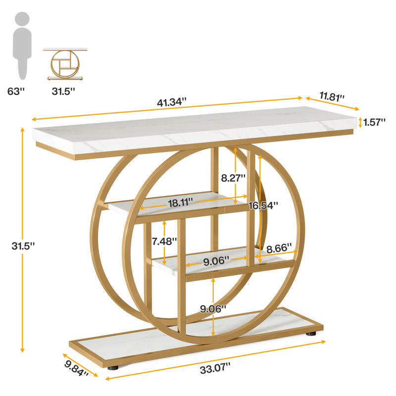 4-Tiered Storage Console Table 41.3" Sofa Table Entryway Table with Circle Base for Living Room