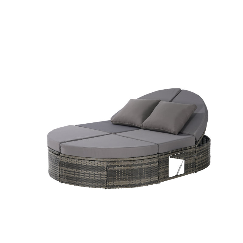 Chaise longue de patio moderne, lit de jour réglable en osier avec coussins