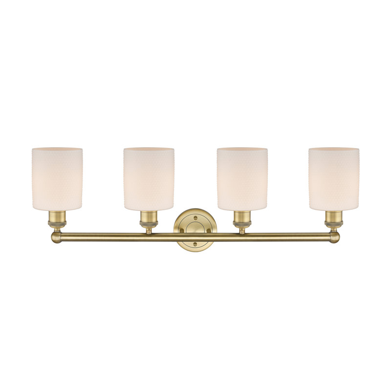 Éclairage pour meuble-lavabo 4 lumières 32 pouces Karon, Blanc mat, Laiton brossé