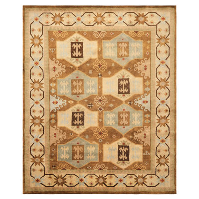 Tapis tibétain moderne en laine noué à la main beige 8 pi 1 po x 9 pi 11 po