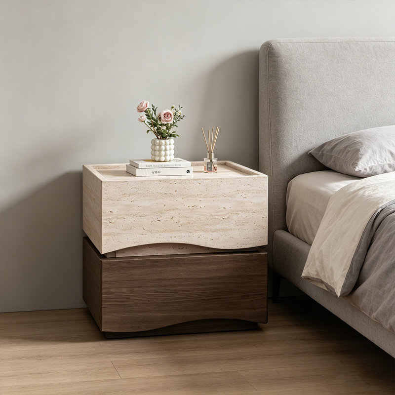 Table de chevet de 17,72 po de style italien minimaliste avec tiroirs cachés et armoire de rangement à verrou NFC
