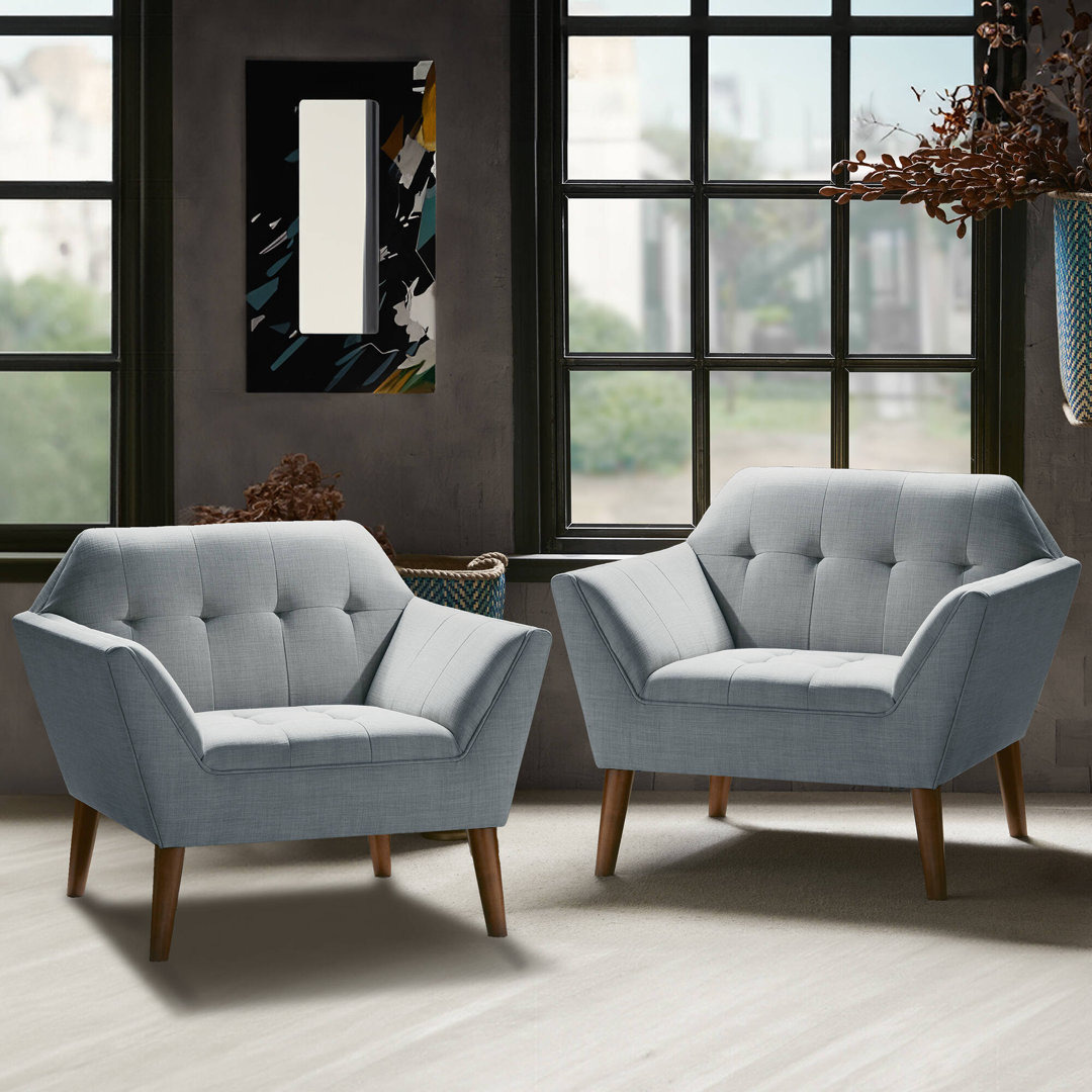 Merrylite Newport Wide Mid-Century Modern Lounge Chair Set of 2 (Set of 2) Mercury Row® Fabric: Light Blue Polyester