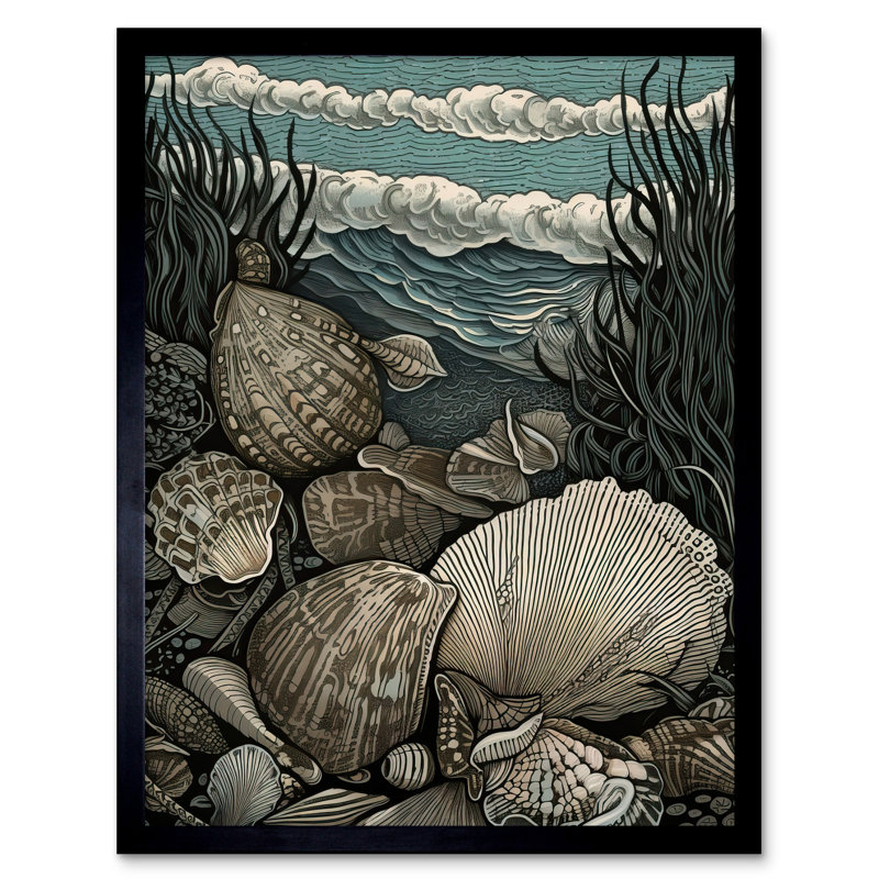 Aarzu Seashells By The Shore Modern Coastal - Single Picture Frame Print