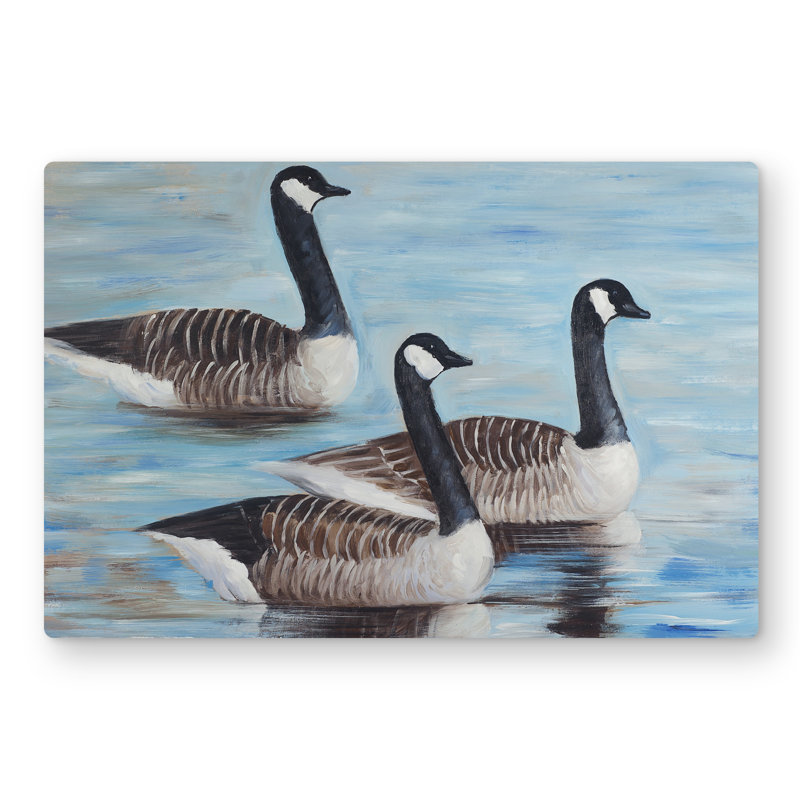 Canada Geese in Water - Rustic Brown Metal Print Decor