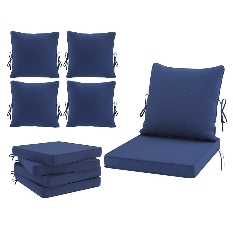 Pack of 4 --24''W x 24''D x 3.5''H Patio Deep Seating Cushions & Pillows Set with Water-Repellent & UV-Resistant Cover, Removable Cushion Cover & Ties