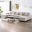 Canapé modulaire double en lin 6 pièces avec pattes interchangeables, repose-pieds et coussins Nolan