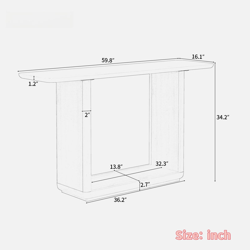 Minimalist Console Table With Curved Corners And U-base Design, Black