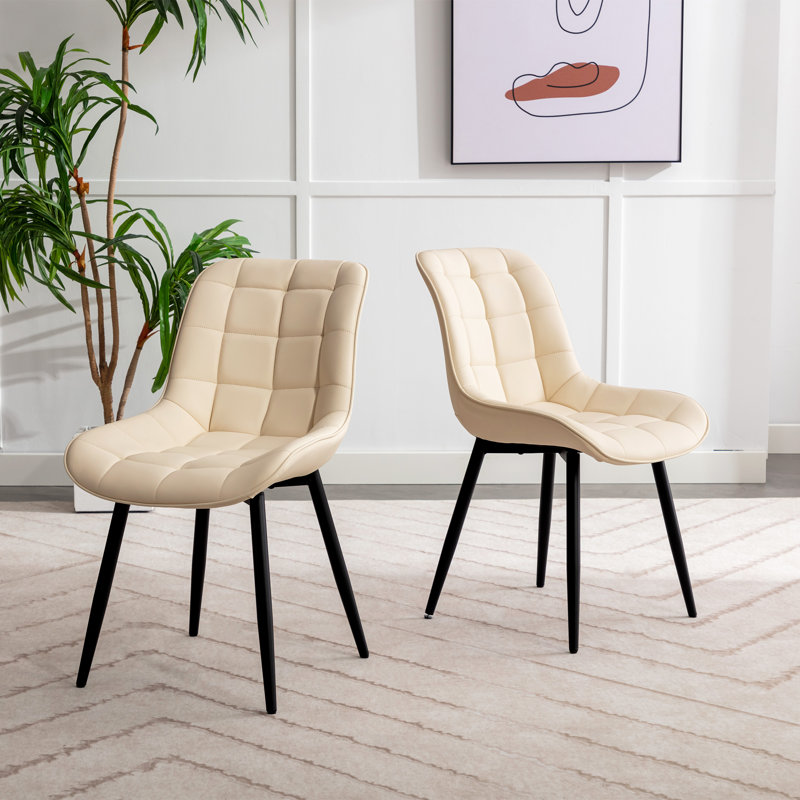 Seferina Leather Dining Chairs Set of 2 – Modern Upholstered Kitchen Side Chairs with Sturdy Metal Legs, Mid-Century Design for Dining Room, Restaurant & Office