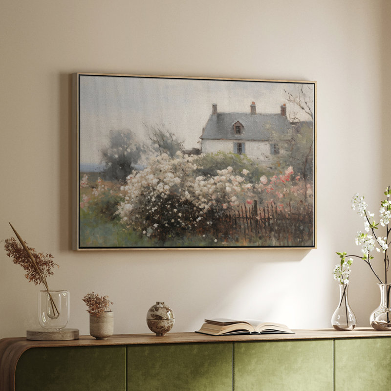 Paysage rétro - XIV, H 17 po x l 25 po x P 2 po, Toile encadrée noyer flottant