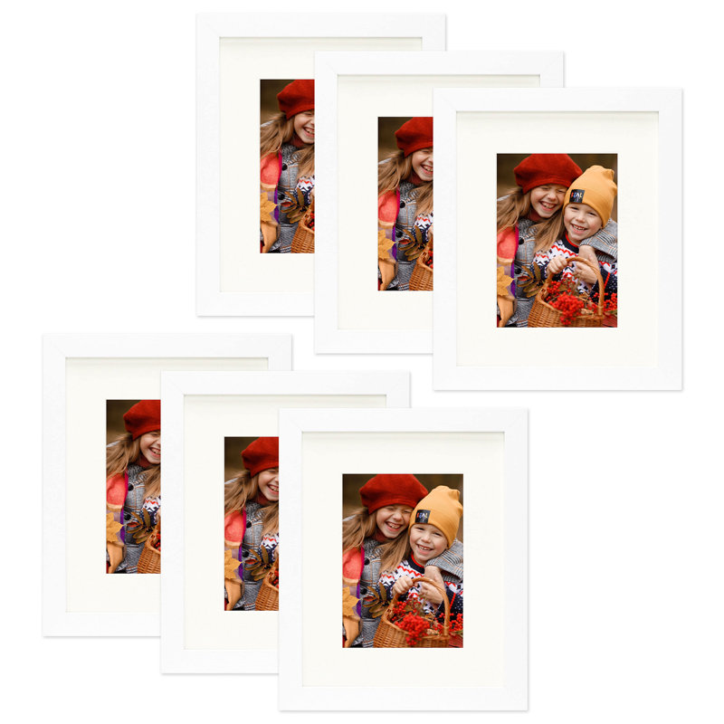 Dreketi Picture Frame Set Gallery Wall with Plexiglass, White, 8' x 10" Matted to 5" x 7"
