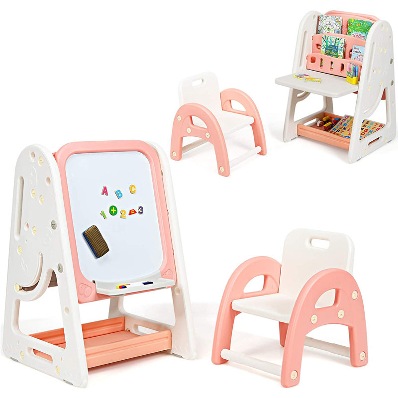 Zeno Kids Rectangular Interactive Table and Chair Set, Orange/White