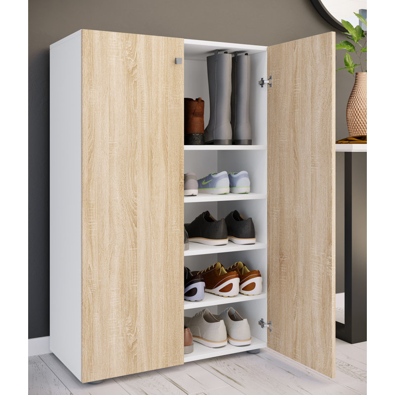 10 Pair Shoe Storage Cabinet, White/Oak
