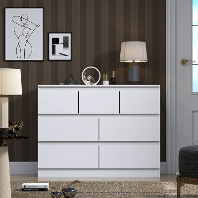 Warren 7 Drawer Merchant Chest Of Drawers: 4 + 3 Configuration. Scratch Resistant. Handleless Design. 14cm Deep Drawers