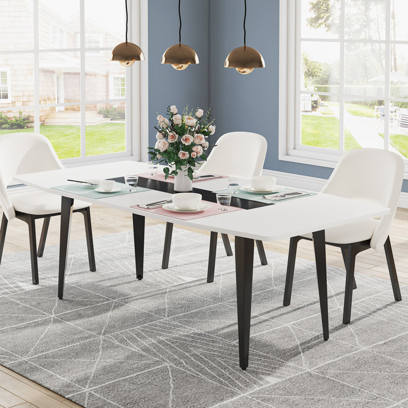 Rectangular with Steel Base Dining Table, White