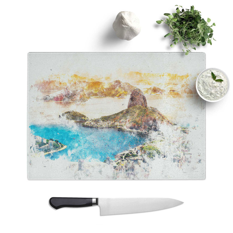 Tempered Glass Skyline of Rio De Janeiro in Brazil Chopping Board, 28.5 cm x 39 cm