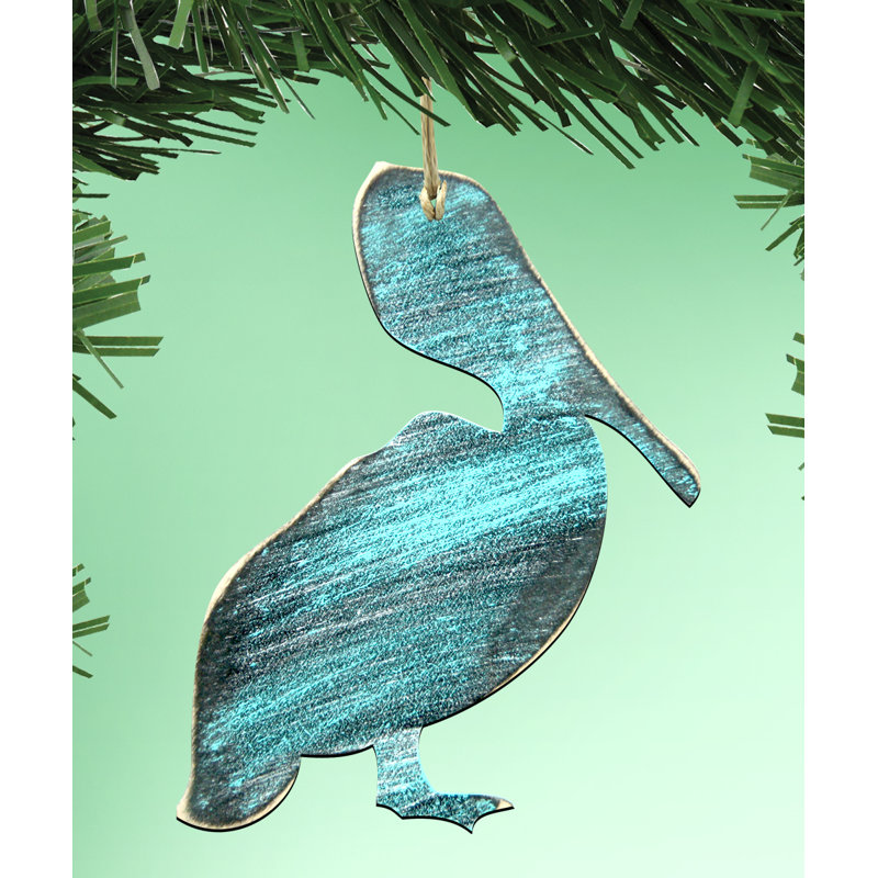 Ornement en bois pelican rustique debout