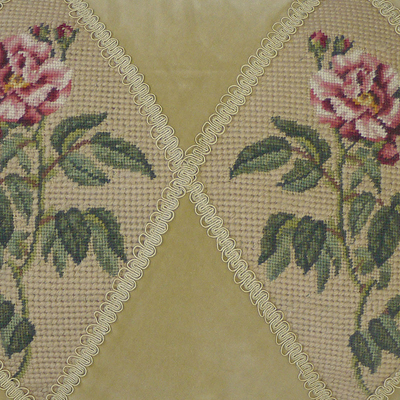 Rose Needlepoint Throw Pillow