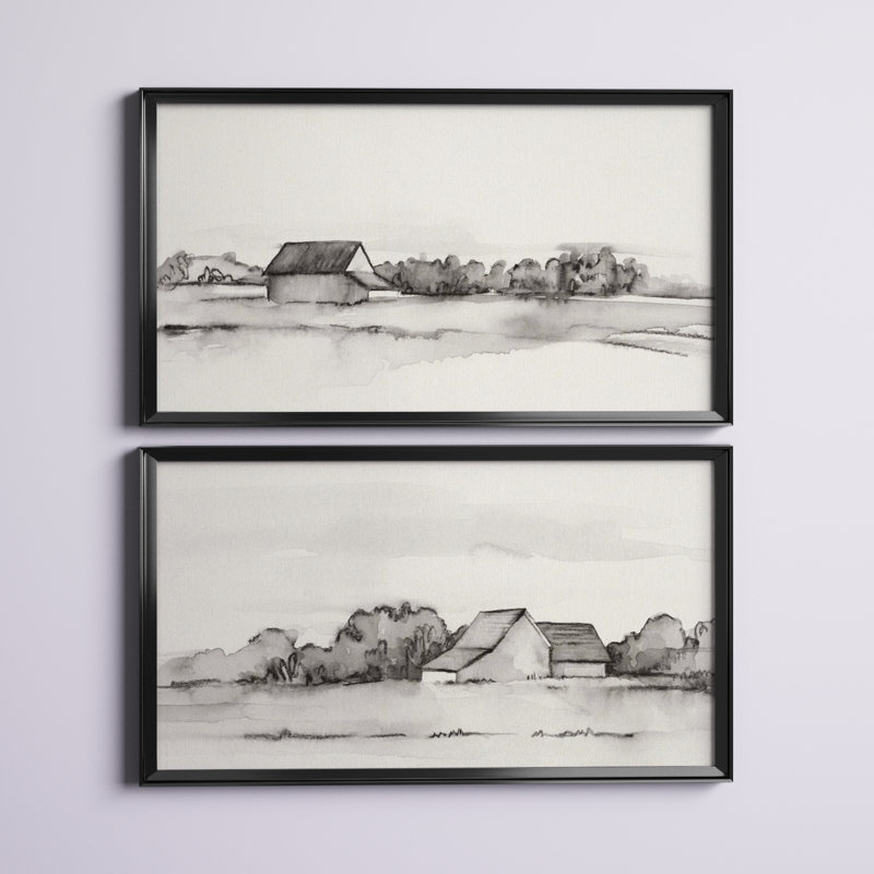 " Wyeth Barn I " 2 - Pieces Painting Print, 45" H x 42.5" W x 1" D, Black Framed