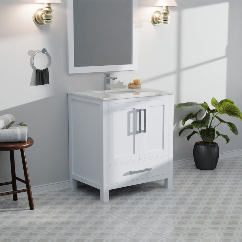 Meuble-lavabo avec comptoir en quartz blanc, Blanc