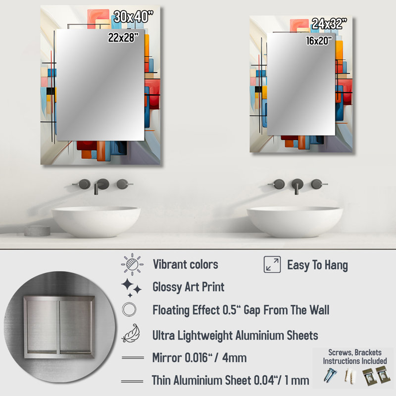 Geometric Abstraction Composition III - Geometric Decorative Wall Mirror, Modern Mirror, Printed Metal Art, 32" x 24"