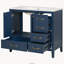 Meuble-lavabo 36 po avec lavabo, porte à fermeture douce et 4 tiroirs, structure en bois massif, bleu-129106305-129106304
