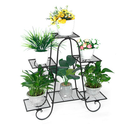 6 Pot Metal Plant Stand Display Rack for Balcony Garden